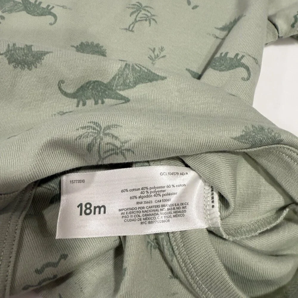 NEW Carter's Lot of‎ 2 Baby Boy 18M Bodysuit Dinosaur Chase the Sun Green White